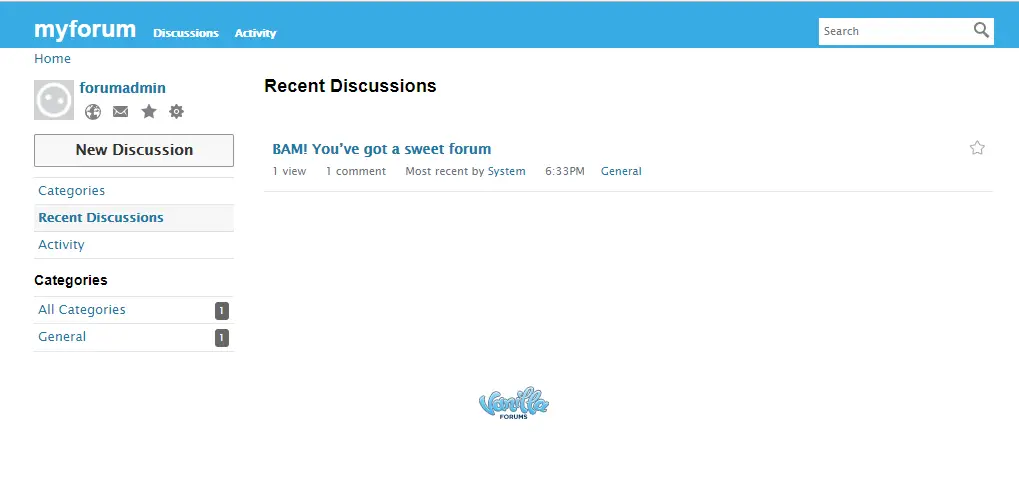 vanilla forum default dashboard