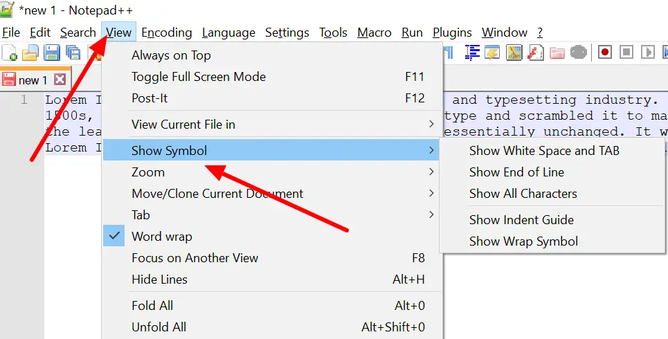 Show Symbol Menu in Notepad++