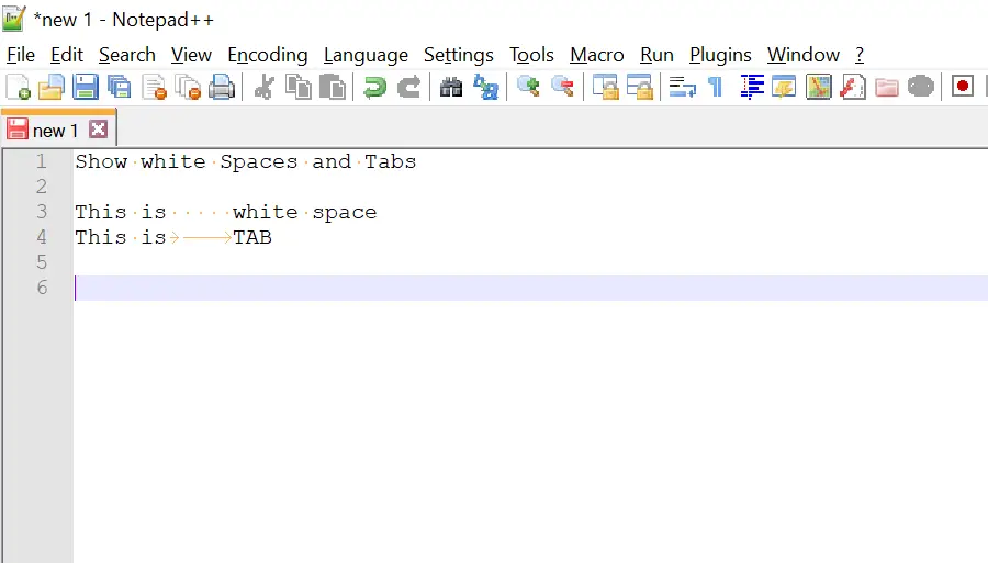 Show white space and tab in Notepad++